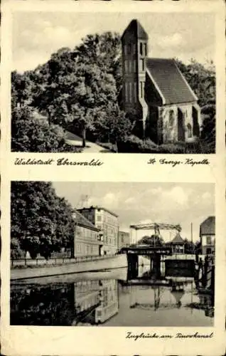 Ak Eberswalde in der Mark, St. Georgs-Kapelle, Zugbrücke am Finowkanal