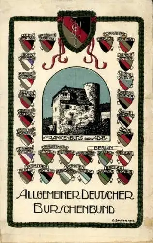 Studentika Ak Bad Frankenhausen am Kyffhäuser, Frankenburg, Allg. Deutschen Burschenbund, Wappen