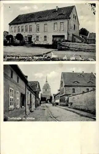 Ak Steuden Teutschenthal im Saalekreis, Dorfstraße, Kirche, Gasthof zum Kronprinz