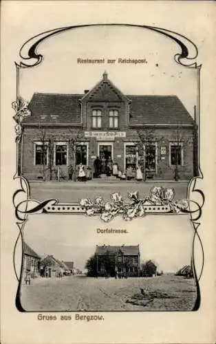 Ak Bergzow in Sachsen Anhalt, Dorfstraße, Restaurant zur Reichspost