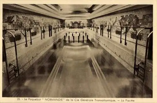 Ak Paquebot Normandie, La Piscine, CGT, French Line