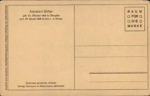 Künstler Ak Daffinger, M.M., Adalbert Stifter, Schriftsteller, Portrait