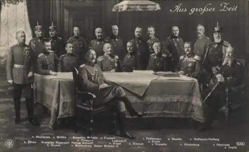 Ak Aus großer Zeit, Kaiser Wilhelm II., Prinzen, Generalstab, Hindenburg, Ludendorff