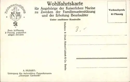 Künstler Ak Hubert, A., Untergang des italienischen Panzerkreuzers Giuseppe Garibaldi