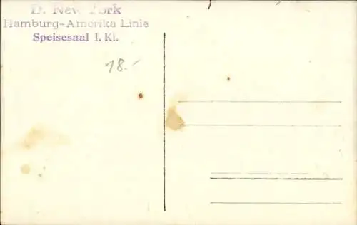 Foto Ak Dampfschiff New York der HAPAG, Speisesaal 1. Klasse, Innenansicht