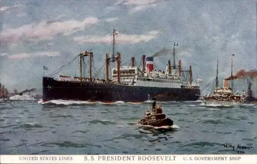 Künstler Ak Stöwer, Willy, Dampfer SS President Roosevelt, United States Lines, USL