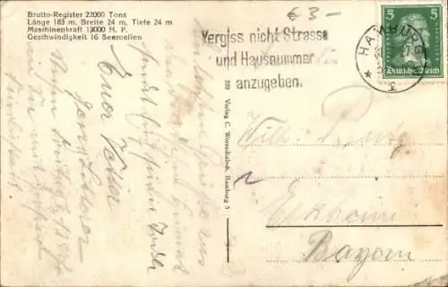 Ak Doppelschrauben Schnelldampfer New York der HAPAG