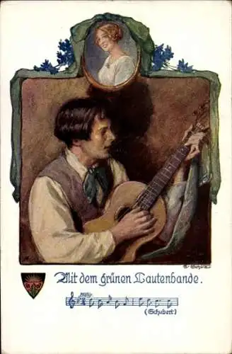 Lied Ak Schütz, E., Deutscher Schulverein 696, Mit dem grünen Lautenbande, Schubert