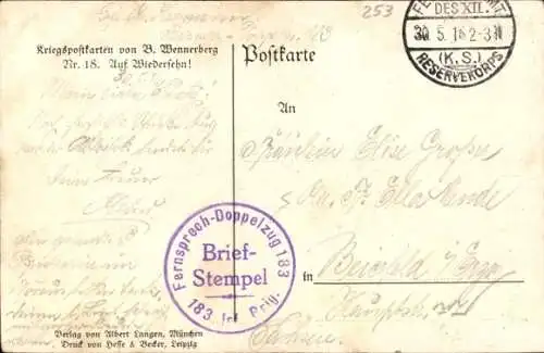 Künstler Ak Wennerberg, Bruno, Auf Wiedersehen, winkende Frauen, Kriegsschiff
