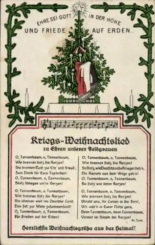 Lied Ak Glückwunsch Weihnachten, Kriegs Weihnachtslied zu Ehren der Feldgrauen, I. WK