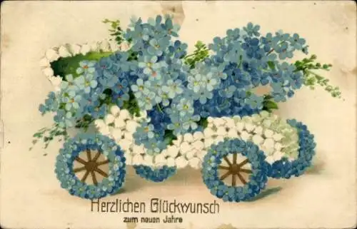 Ak Glückwunsch Geburtstag, Automobil, Vergissmeinnicht, Kitsch