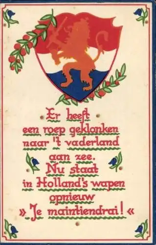 Wappen Ak Niederlande, Er heeft een roep geklonken naar 't vaderland aan zee