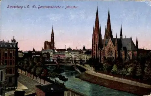 Ak Strasbourg Straßburg Elsass Bas Rhin, Ev. Garnisonskirche, Münster