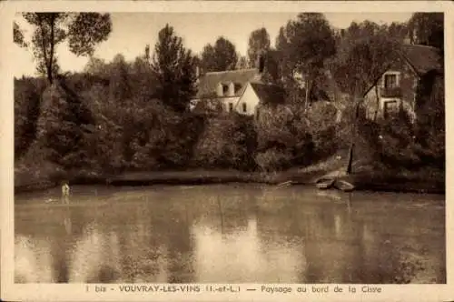 Ak Vouvray les Vins Indre et Loire, Paysage au bord de la Cisse