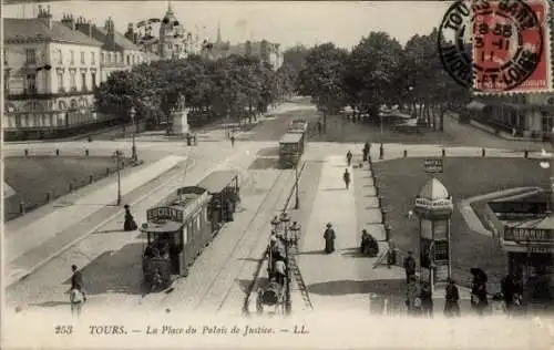 Ak Tours Indre et Loire, La Place du Palais du Justice, Straßenbahn