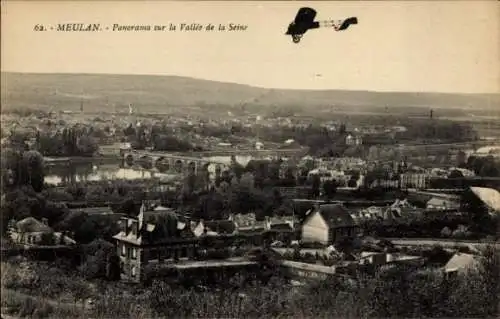 Ak Meulan en Yvelines, Panorama sur la Vallee de la Seine, Flugzeug