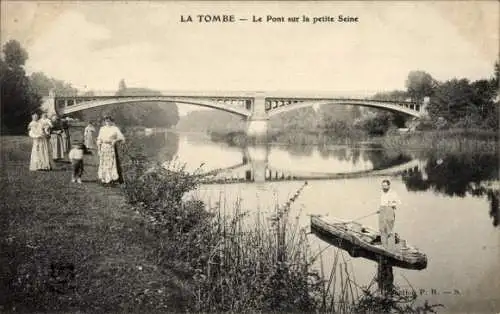 Ak La Tombe Seine et Marne, Brücke über die Seine, Ufer, Mann im Boot