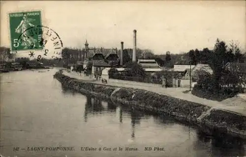 Ak Pomponne Seine et Marne, Gasfabrik, Marne, Schornsteine