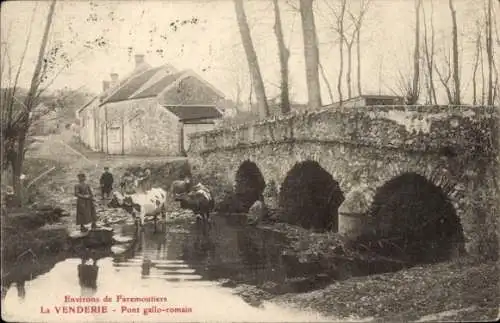 Ak La Venderie Seine et Marne, Gallo-römische Brücke, Kühe