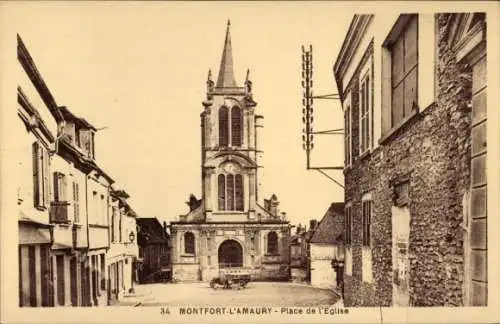 Ak Montfort l'Amaury Yvelines, Place de Eglise