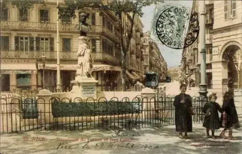 Ak Nice Nizza Alpes Maritimes, Monument de Carnot, Rue Cassini