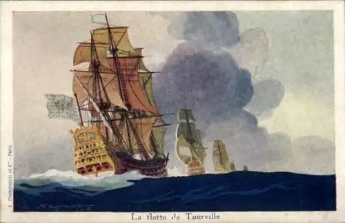 Künstler Ak Haffner, La flotte de Tourville, Ligue Maritime et Coloniale, Segelschiffe