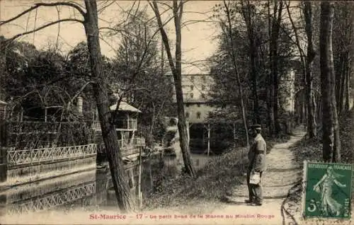 Ak Saint Maurice Val-de-Marne, Le petit bras de la Marne au Moulin Rouge