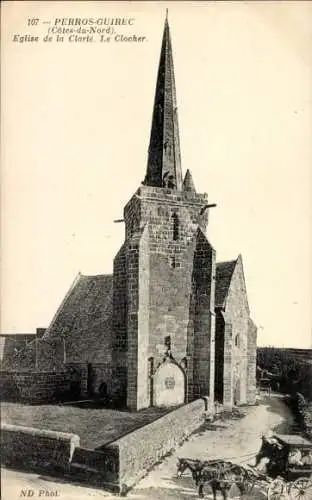 Ak Perros Guirec Côtes-d’Armor, Eglise de la Clarte, Kirchturm