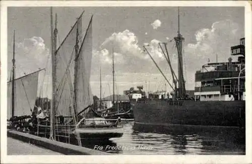 Ak Fredericia Jutland Dänemark, Hafenpartie, Segelboote