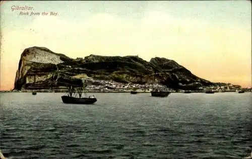 Ak Gibraltar, rock, view from the bay, boats, steep coast, village