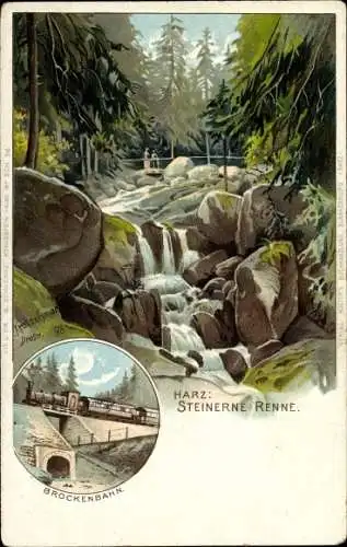 Künstler Litho Kretzschmar, Hasserode Wernigerode am Harz, Steinerne Renne, Brockenbahn