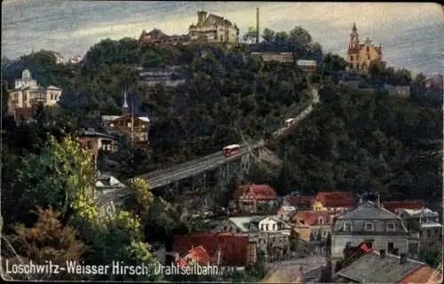 Künstler Ak Dresden Loschwitz, Weißer Hirsch, Drahtseilbahn