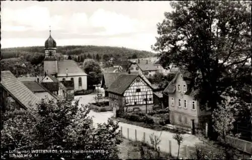 Ak Wüstenrot Kreis Heilbronn, Einblick in den Ort, Kirche, Straßenpartie