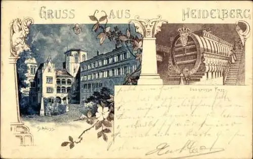 Litho Heidelberg am Neckar, Das große Fass, Schloss