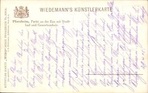 Ak Pforzheim im Schwarzwald, Stadtbad, Gewerbeschule, Enz, Wiro 2678 B