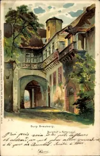 Künstler Litho K., M., Hainstadt Breuberg im Odenwald, Burg Breuberg, Burghof und Rittersaal