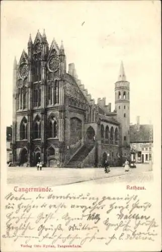 Ak Tangermünde, Seitenblick auf das Rathaus, Treppe