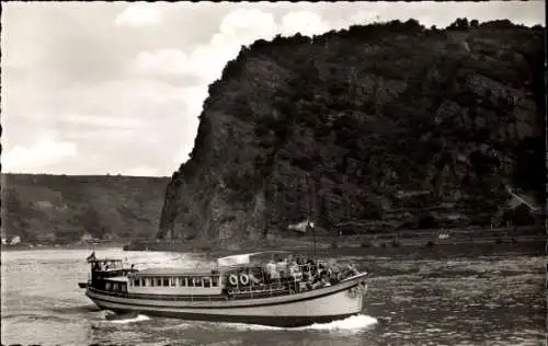 Ak Sankt Goarshausen am Rhein, Loreley, Ausflugsboot Alida, Reederei Feenstra