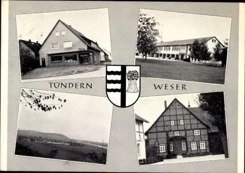 Ak Tündern Hameln in Niedersachsen, Wappen, Schule, Dorfansicht, Altes Bauernhaus