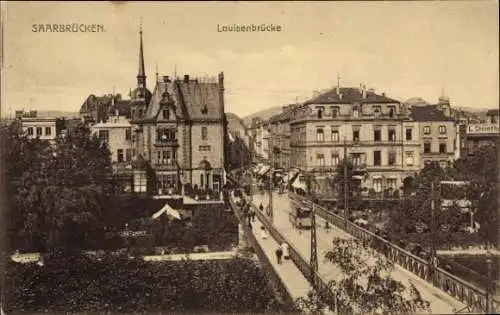 Ak Saarbrücken im Saarland, Partie an der Louisenbrücke