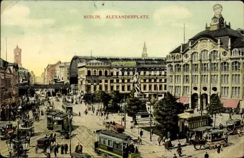 Ak Berlin Mitte, Alexanderplatz, Pferdestraßenbahn