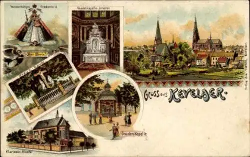 Litho Kevelaer am Niederrhein, Gnadenkapelle, Kreuzbaum, Klarissen Kloster, Gnadenbild