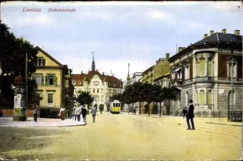 Ak Landau in der Pfalz, Ostbahnstraße, Straßenbahn