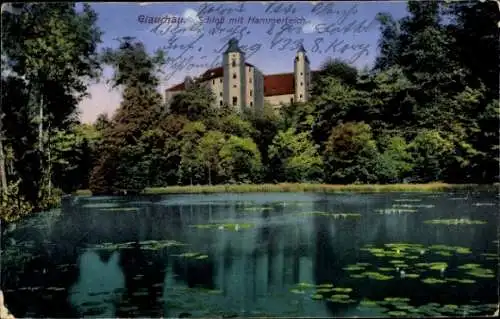 Ak Glauchau Sachsen, Schloss mit Hammerteich, 1921