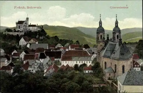 Ak Gößweinstein in Oberfranken, Fränkische Schweiz, Teilansicht, Kirche