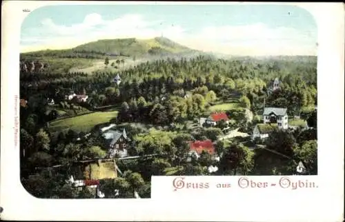 Ak Oybin Zittauer Gebirge, Panoramablick auf den Ort mit Landschaft