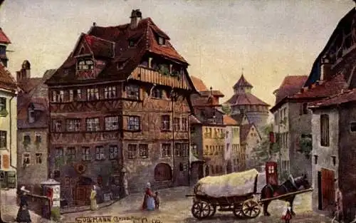 Künstler Ak Sollmann, Nürnberg Mittelfranken, Albrecht Dürer Haus, Kutsche