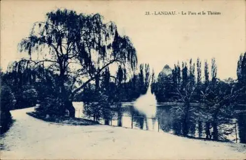 Ak Landau Pfalz, Blick in den Ostpark, Springbrunnen