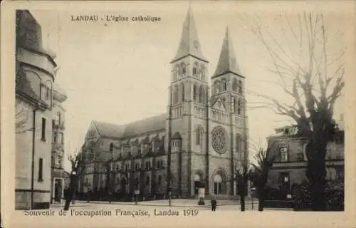 Ak Landau in der Pfalz, Kath. Kirche, Außenansicht