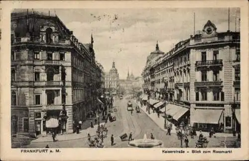 Ak Frankfurt am Main, Kaiserstraße, Blick zum Rossmarkt, Straßenbahn, Victoria Subdirection